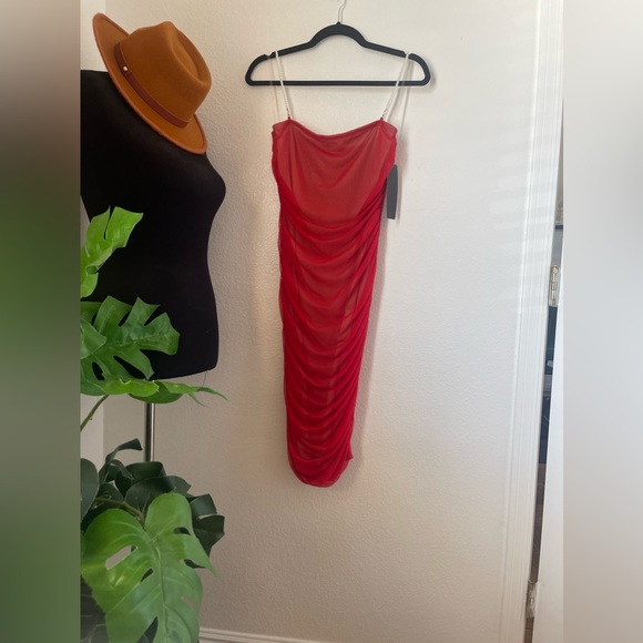 MINETTW Red-mesh dress with nude underlay NWT - Picture 3 of 9